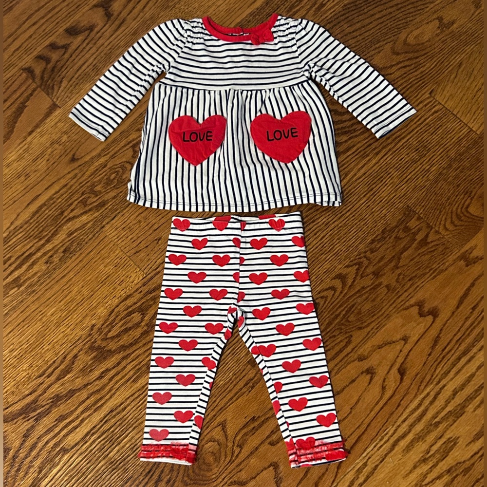 Koala Kids | Love and Hearts Navy and White Striped Matching Set - Picture 1 of 7